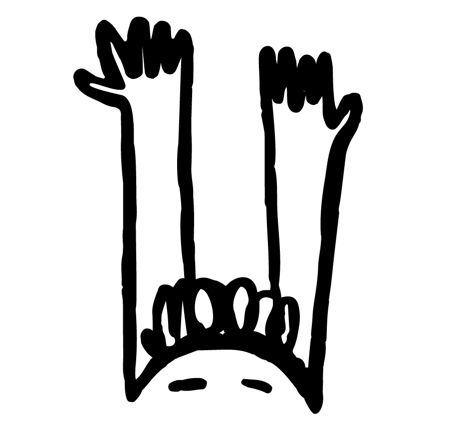 Handgezeichnete Illustration eines Kindes mit erhobenen Armen in freudiger Pose.